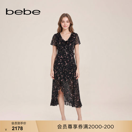 bebe2026夏季新款女士浪漫度假风碎花连衣裙250060