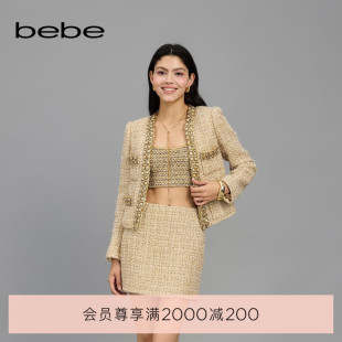 新款 bebe2025春季 女士金属钻链缀饰粗花呢夹克外套140301