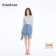 bebe2026春季 新款 女士牛仔拼接蕾丝千金风中长牛仔半身裙120303