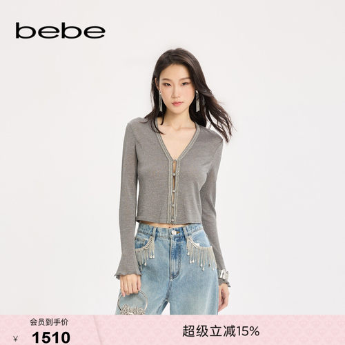 bebe女士温柔千金风垂坠感喇叭袖针织开衫330602