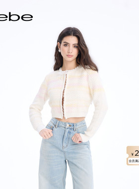 bebe2026春季新款女士慵懒休闲风圆领蝴蝶结装饰针织开衫130605