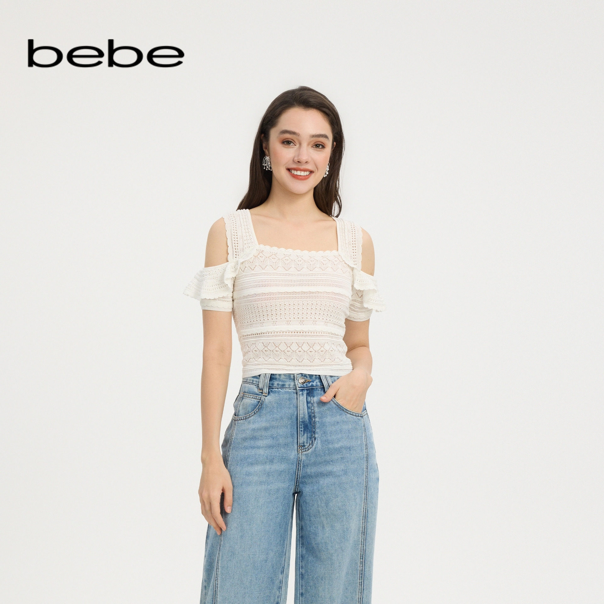 bebe夏季新款肩带背心针织上衣图片