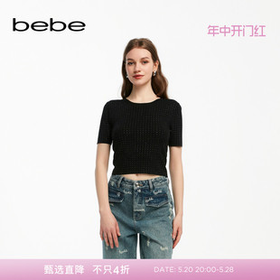 烫钻修身 bebe2024夏季 女士薄款 短款 新款 针织上衣230402