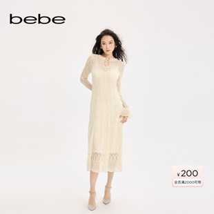 女士蕾丝花纹喇叭袖 新款 bebe2025夏季 针织连衣裙230919 波嬉风
