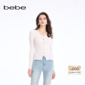 女气质含绵羊毛镂空设计V领长袖 bebe2026春季 新款 针织上衣130511