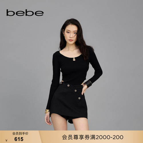 bebe春季新款U领长袖针织上衣