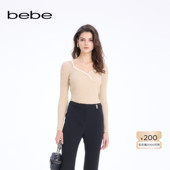 bebe2026春季 新款 女士气质风轻熟感假两件紧身针织上衣130502