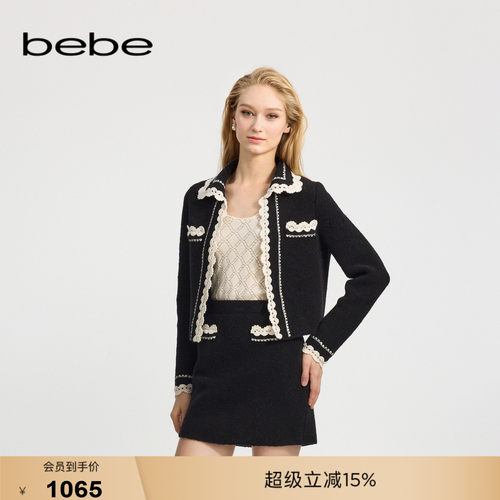 bebe冬季新款颗粒感针织开衫