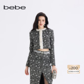 bebe2025秋冬新款 女士气质小香风毛条边设计静奢粗花呢外套440305