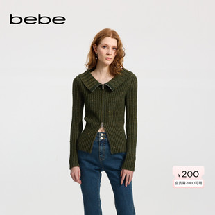 430510 纱针织开衫 bebe冬季 女士开衩金属拉链混纺花式