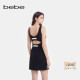 bebe2026夏季 新款 女士收腰大圆领蝴蝶结撞色吊带连衣裙250003