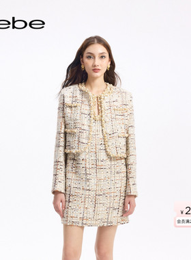 bebe秋季系列女士花边圆领花呢夹克外套340320