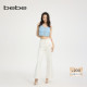 女士镂空字母刺绣织带缀饰阔腿牛仔裤 bebe2025夏季 新款 211001