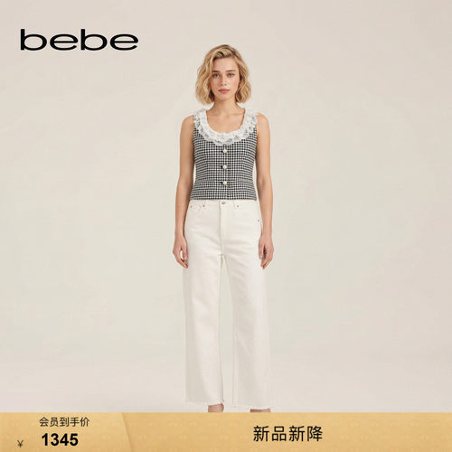 bebe2026秋季新款女士通勤风随性复古钻饰含棉直筒牛仔裤311003