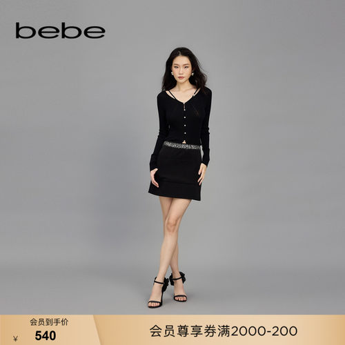 bebe春季新款珠片饰运动半身裙