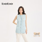 bebe2025秋季 女士立体花纹仿珍珠带仿钻纽扣点缀修身 马甲342001