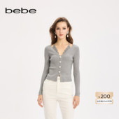 女V领挂脖蕾丝针格雷系毛衣织开衫 bebe2025秋季 新款 330615