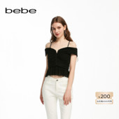 bebe夏季 系列女士气质一字领肩链荷叶边短款 上衣280401