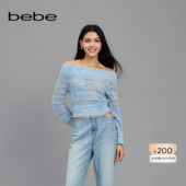 bebe春夏女士盘绳绣花蝴蝶一字露肩肌理感针织上衣130510
