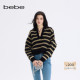 bebe2025秋冬新款 女士深V领宽松智性条纹针织上衣430504