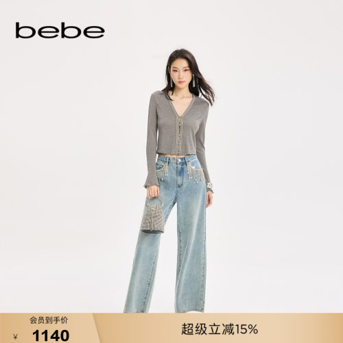 bebe女士时尚通勤含棉链条缀饰气质百搭牛仔裤311001