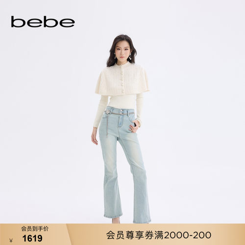 bebe2025秋冬女士巴洛克风格金属腰链装饰微喇牛仔裤411006