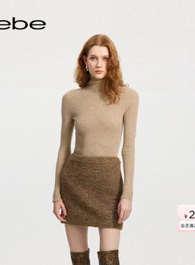 bebe冬季系列女士含羊毛简约高领修身时尚打底衫针织上衣430526