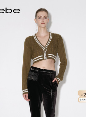 【秋冬美拉德】bebe秋冬V领撞色短款针织开衫330602