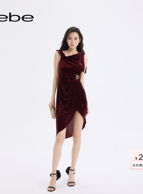 bebe2025秋冬新款女士气质优雅风单肩开叉设计无袖礼服裙451002