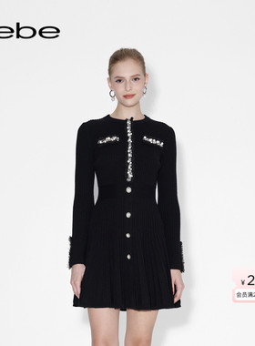 【爆款补单】bebe女士小香风圆领手工钉珠含羊毛针织连衣裙430912