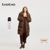 bebe冬季 系列女士美拉德宽松立体口袋翻领中长款 鹅绒羽绒服403102