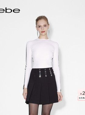 bebe冬季女士纯色圆领打底撞色针织衫上衣430519