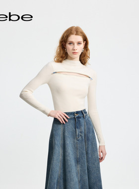 bebe冬季系列女士时尚简约含羊毛打底衫拉链高领针织上衣430506