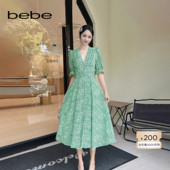 女士V领长款 bebe2025夏季 新款 碎花印花茶歇连衣裙250032