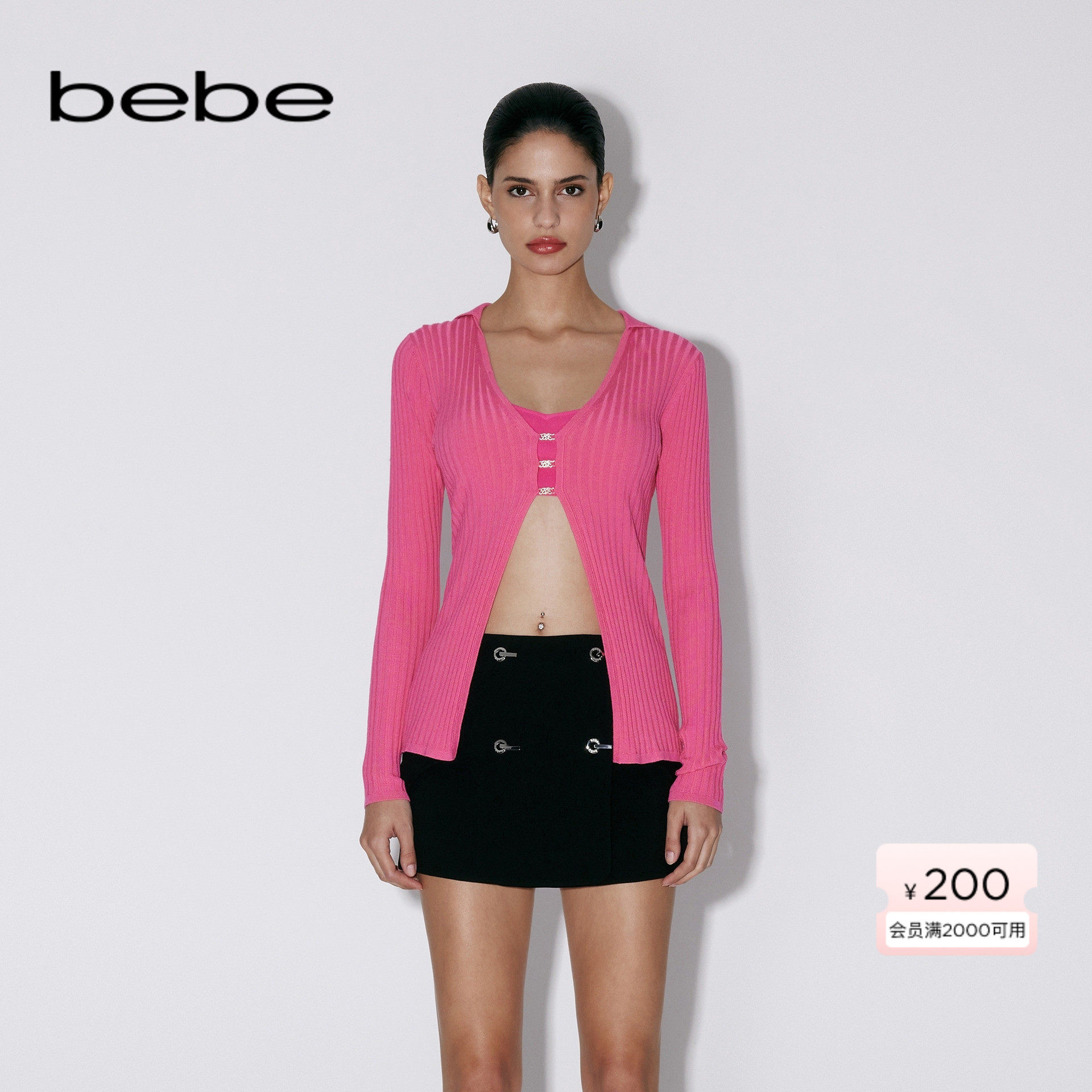 夏季针织假两件bebe翻领