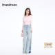 女士侧边拼色设计宽松气质阔腿牛仔裤 bebe2026春季 新款 111003