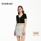修身 bebe夏季 系列女士薄款 撞色木耳边针织上衣230403