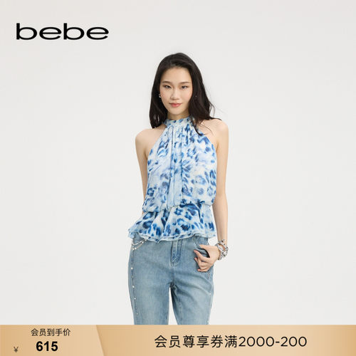 bebe夏季新款印花雪纺梭织小衫