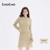 女士圆领小香风千岛格流苏针织开衫 bebe2025秋季 新款 330602