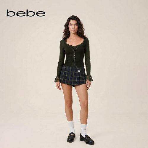 bebe2026秋季新款女士英伦风色织格纹裙裤320205