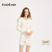 bebe2025秋季 新款 女士白色立体花重工气质小香风夹克外套340306