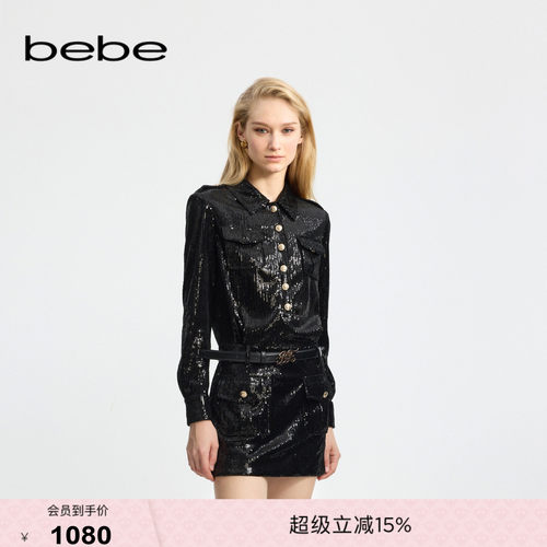 bebe冬季新款珠片饰连衣裙