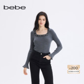 bebe2025秋冬新款 女士纯色气质木耳边褶饰绵羊毛针织衫 430501