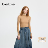 bebe冬季 女士含羊毛羊绒半高领打底衫 针织上衣430516