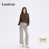 bebe2025秋冬新款 女士百搭通勤风带可拆链条直筒牛仔裤 411001