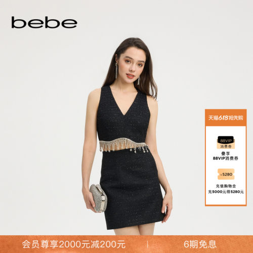 bebe夏季新款无袖花呢梭织衫
