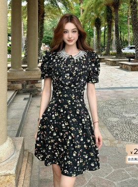 【爆款补单】bebe夏季碎花印花仿珍珠领泡泡袖连衣裙250012