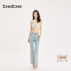 bebe2025秋季 女士浅蓝腰头钻链设计微喇牛仔裤 311009