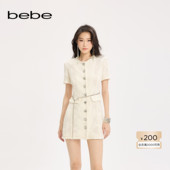 bebe2025夏季 新款 女士气质纹理金属扣缀饰链条腰带连衣裙250060