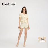 女士夏日清新丝绒带纽扣缀饰花呢短裤 bebe2025夏季 新款 211507